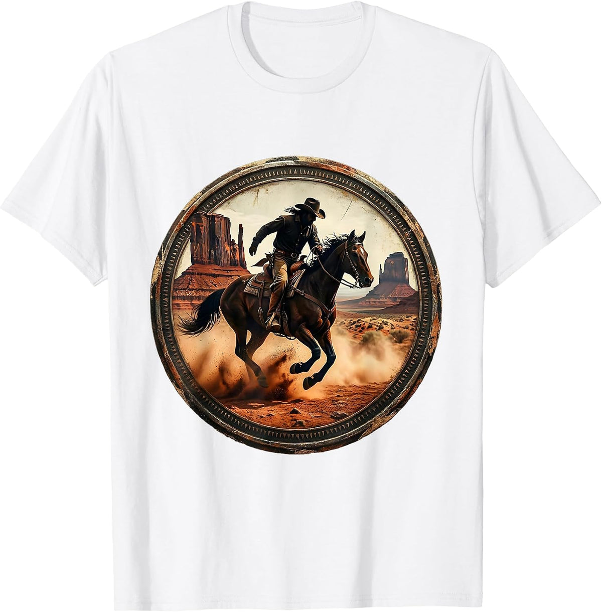 Men's Cowboy Riding Horse Through Canyon Dust T-Shirt - White