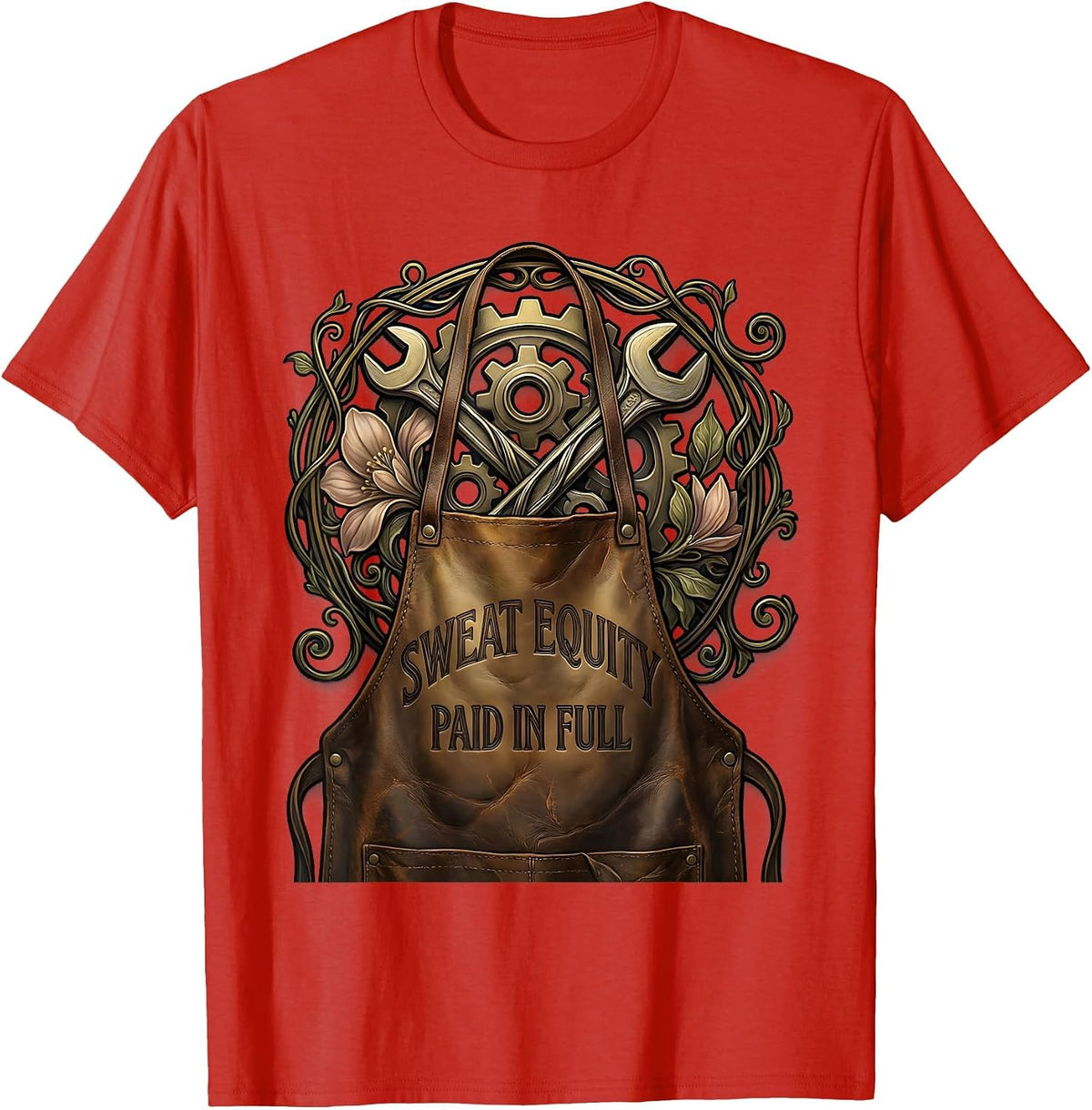 Men's Sweat Equity Paid In Full Blue Collar Design T-Shirt - Red