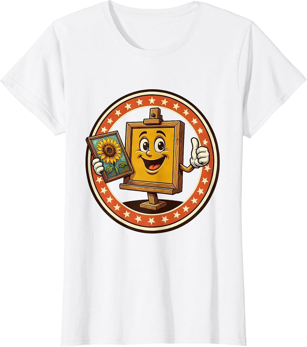 Art Teacher Easel Sunflower Painting Graphic T-Shirt - White