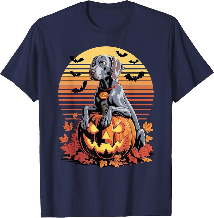 Halloween Retro Weimaraner Weimaraners T-Shirt - Navy Blue