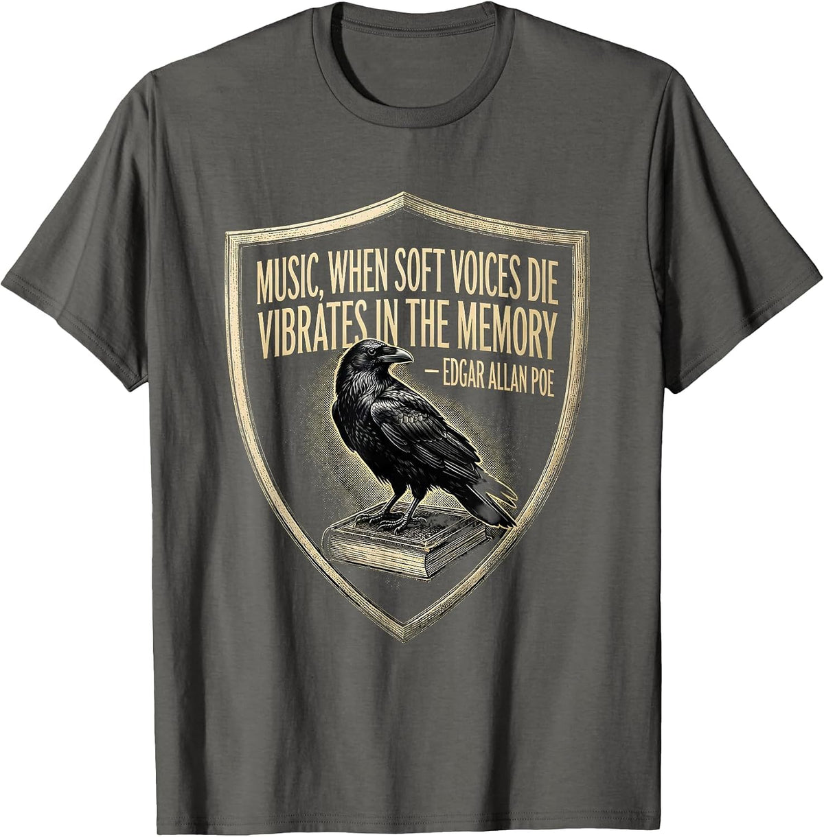 Men's Music Vibrates in Memory Edgar Allan Poe Gothic Literary T-Shirt - Asphalt Grey
