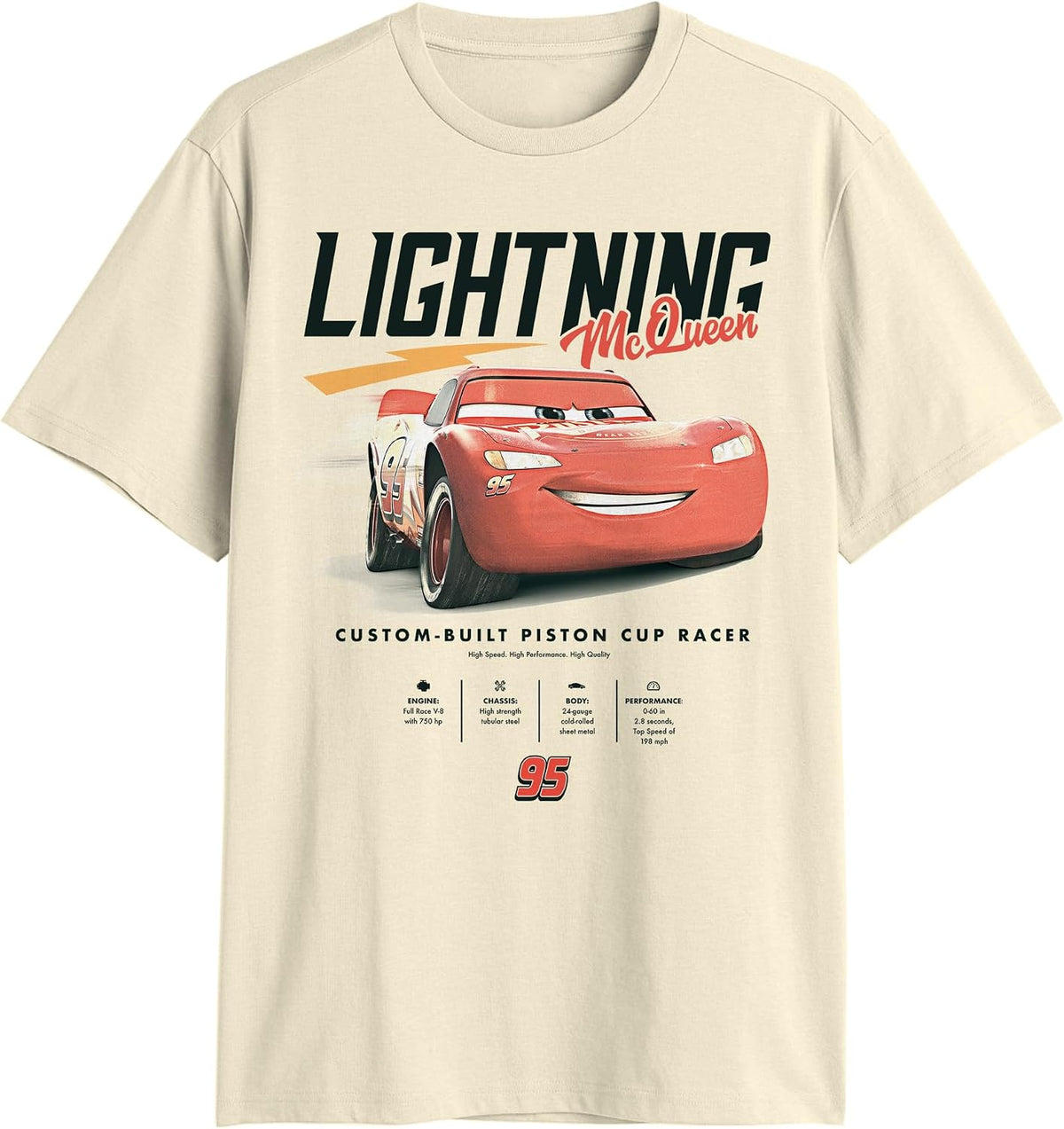 Disney Pixar Cars Lightning McQueen Stats Adult T-Shirt - Off-white