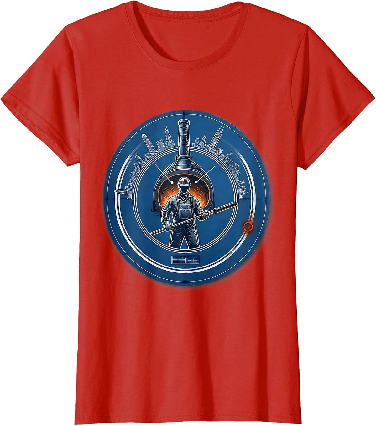 Chicago Steelworker Blast Furnace Silhouette T-Shirt - Red