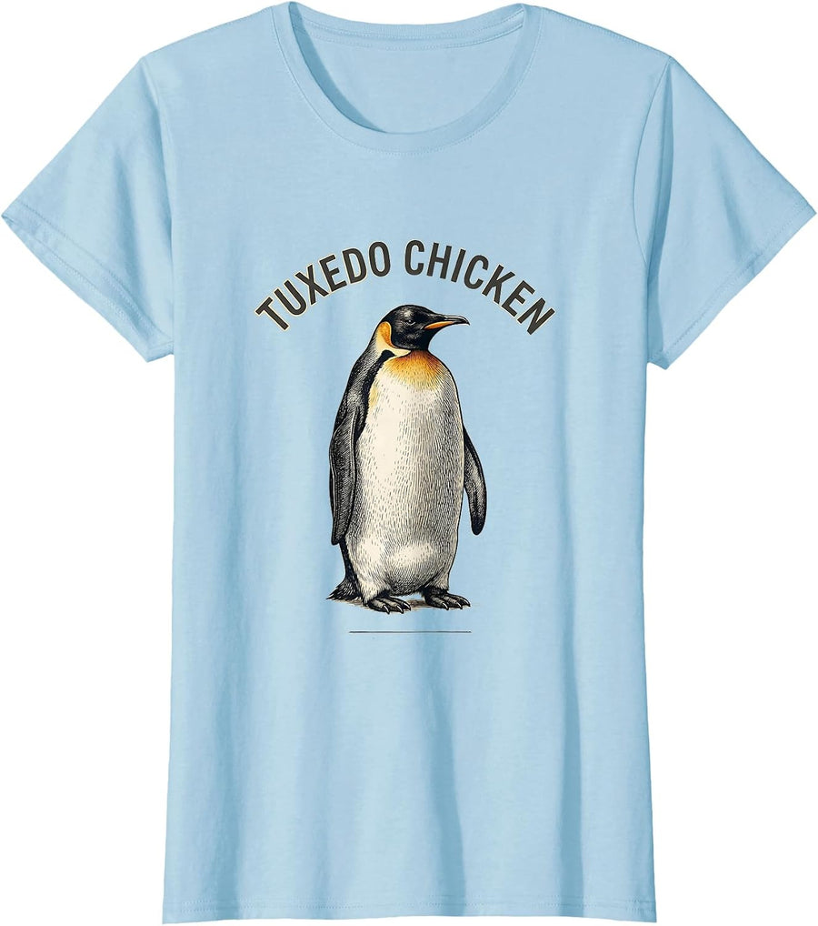 Women's Tuxedo Chicken Funny Animal Meme Nickname Sarcastic Wildlife T-Shirt - Baby Blue