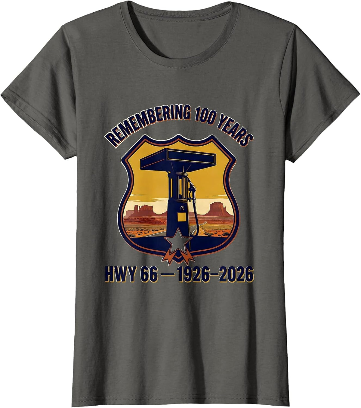 Women's Remembering 100 Years Hwy 66 1926-2026 Vintage T-Shirt - Asphalt Grey