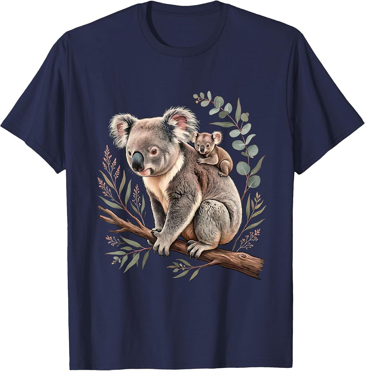 Men's Mama Koala with Joey on Her Back Illustration T-Shirt - Navy Blue