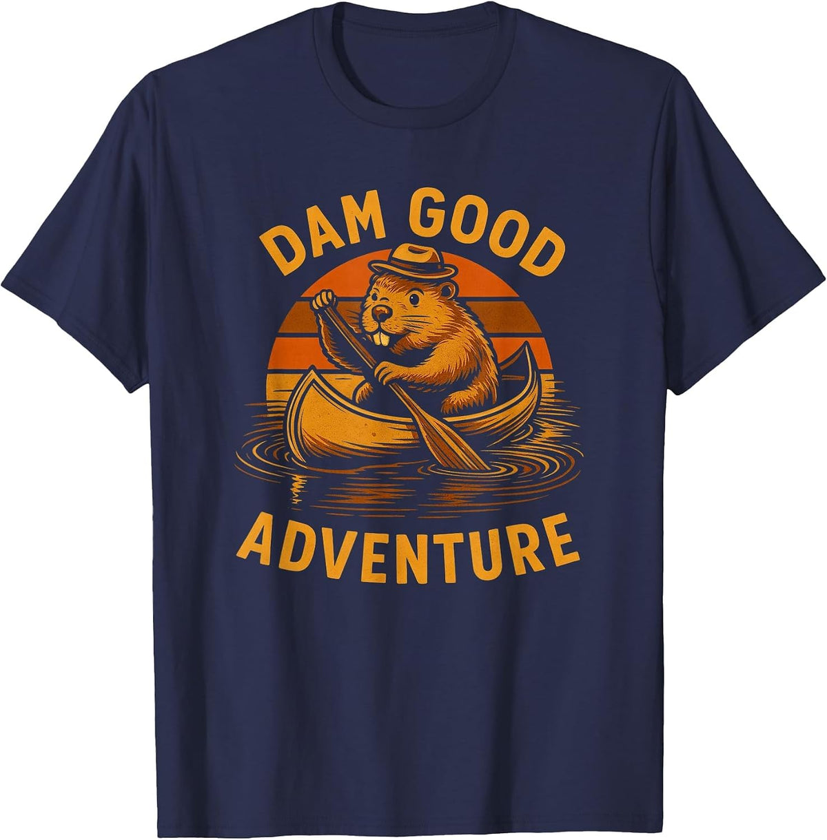 Beaver in Canoe Adventure, Funny Canoeing Outdoor T-Shirt - Navy Blue