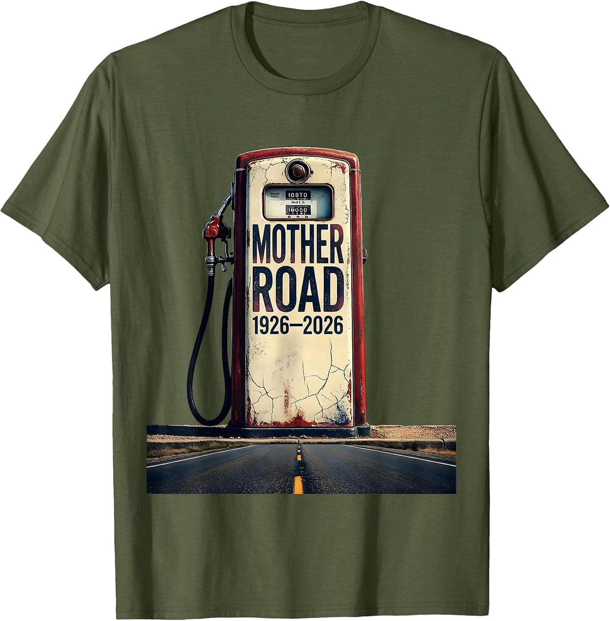 Mother Road · 1926–2026 Distressed Road Trip Keepsake T-Shirt - Olive Green