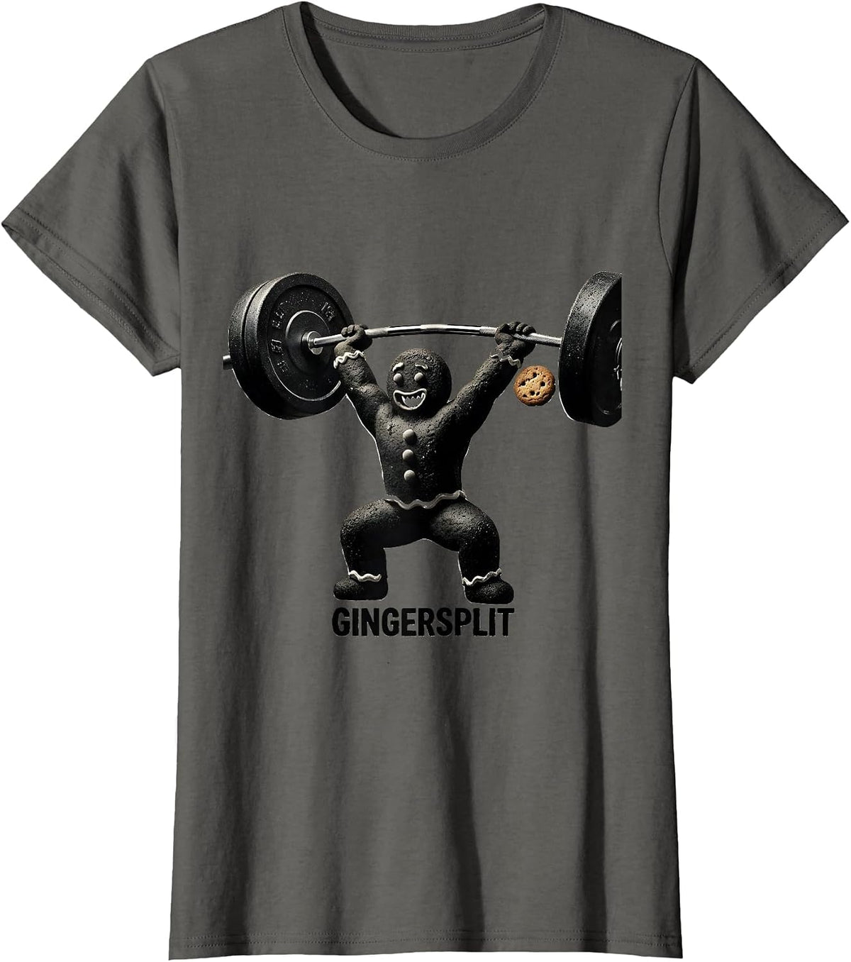 Women's Gingersplit Funny Gingerbread Man Weightlifting Gym T-Shirt - Asphalt Grey