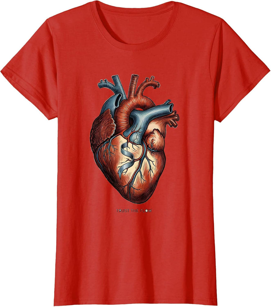 Women's Trust The Flow Anatomical Heart Cardiac Nurse Cardiology T-Shirt - Red