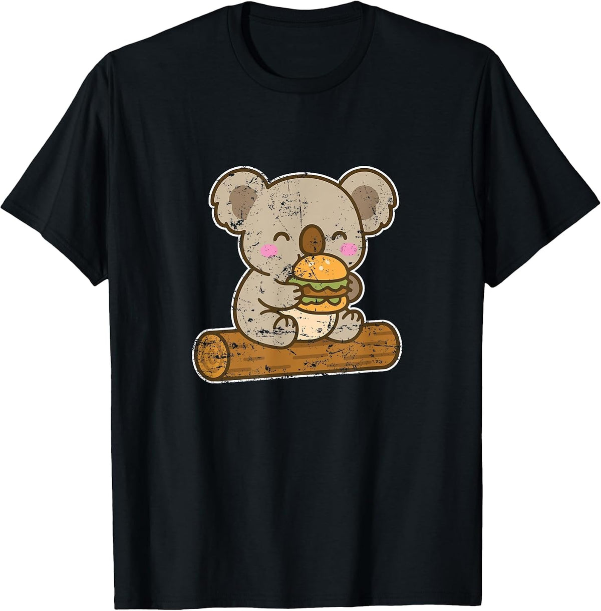 Cute Koala Burger Snack Cartoon T-Shirt - Black