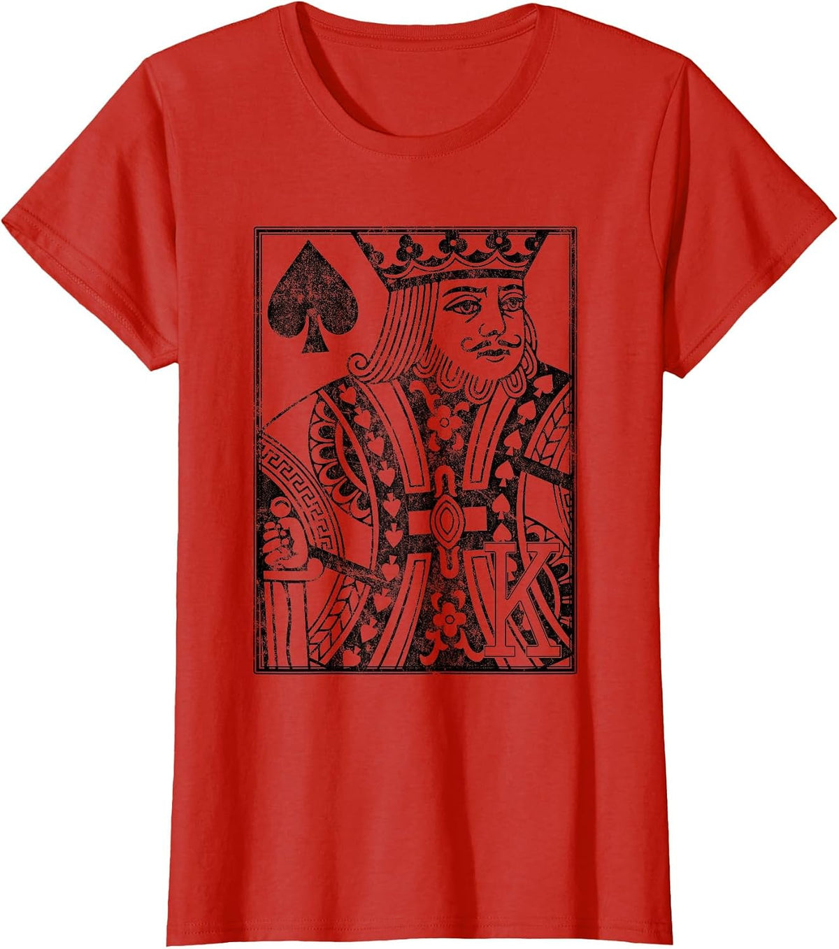 King of Spades Vintage Look Distressed Playing Card T-Shirt - Red