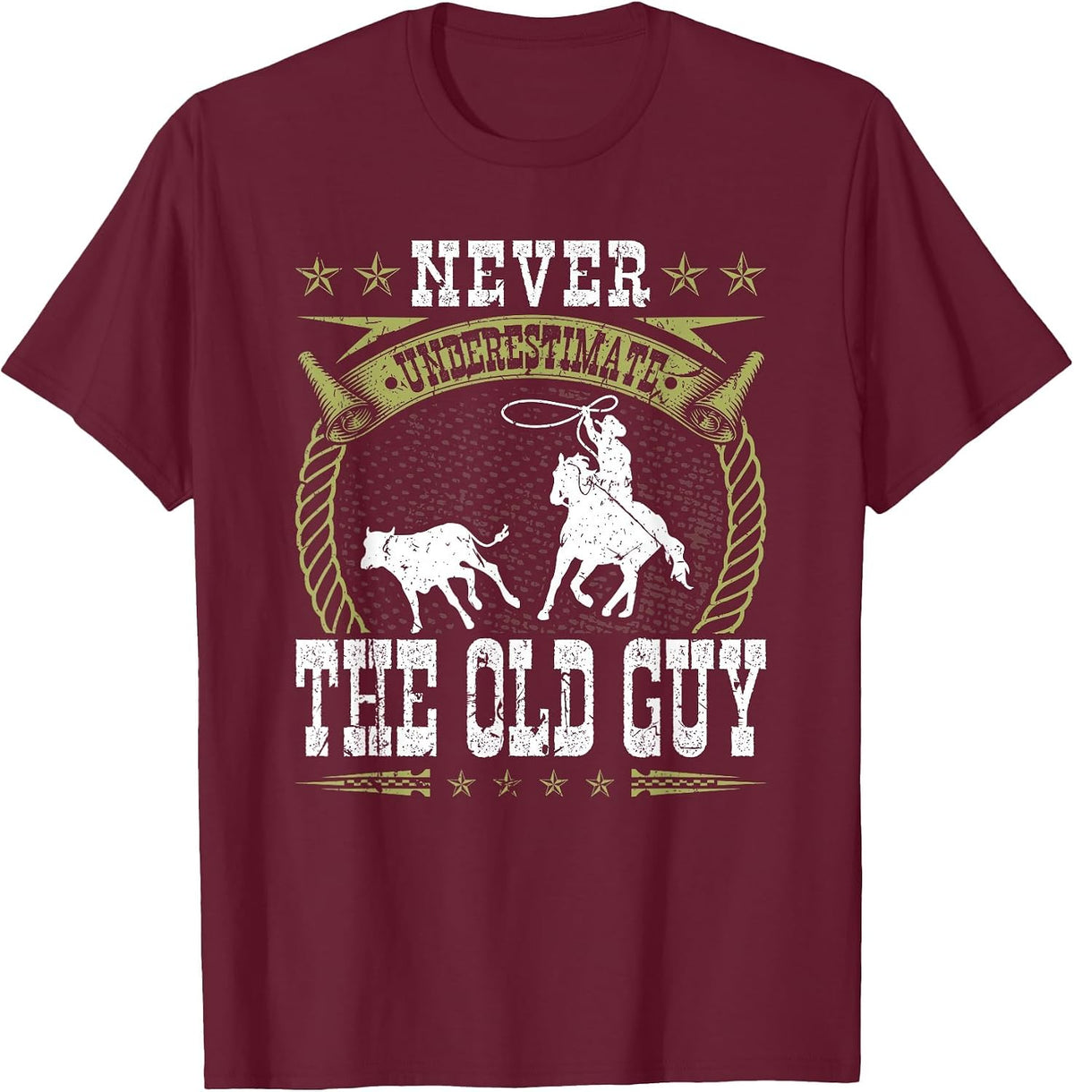 Breakaway Roping Old Guy Cowboy Rodeo Men Calf Roping T-Shirt - Burgundy