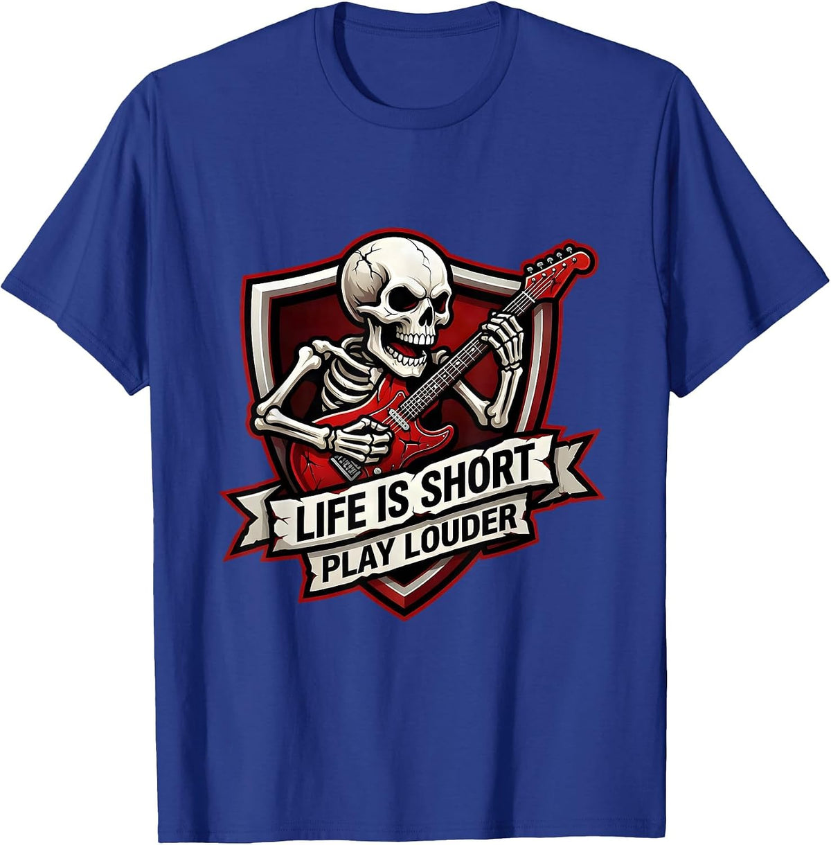 Men's Life Is Short Play Louder Death Metal Design T-Shirt - Royal Blue