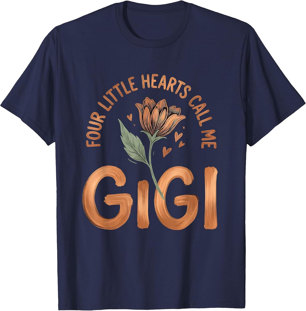 Four Little Hearts Call Me Gigi Boho Typography Grandma Gift T-Shirt - Navy Blue