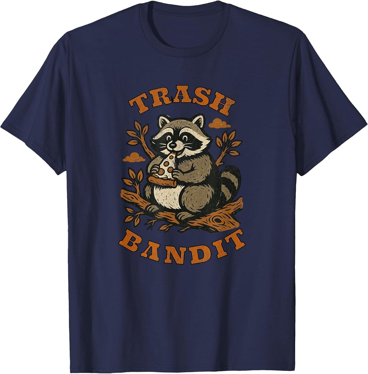 Trash Bandit Funny Raccoon Eating Pizza Cartoon Humor T-Shirt - Navy Blue