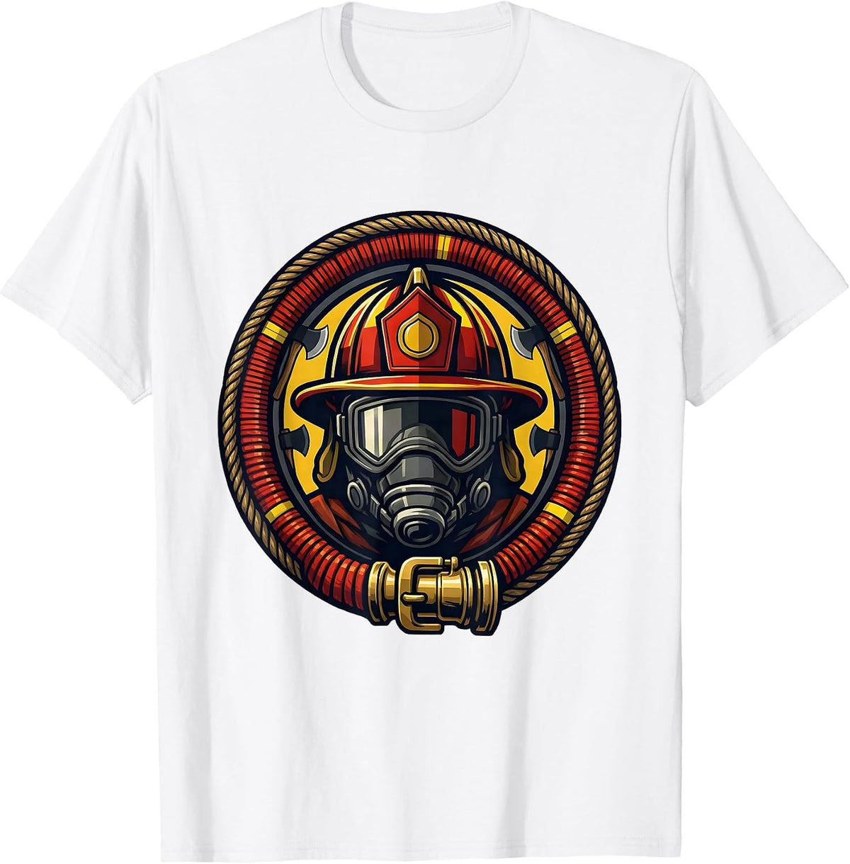 Men's Firefighter Fire Hose Coiled Badge Graphic T-Shirt - White