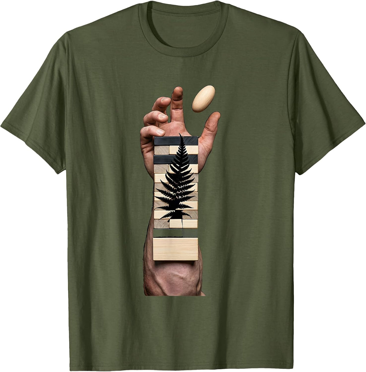 Men's Rugby Player Wood Block Kiwi Fan Gift T-Shirt - Olive Green