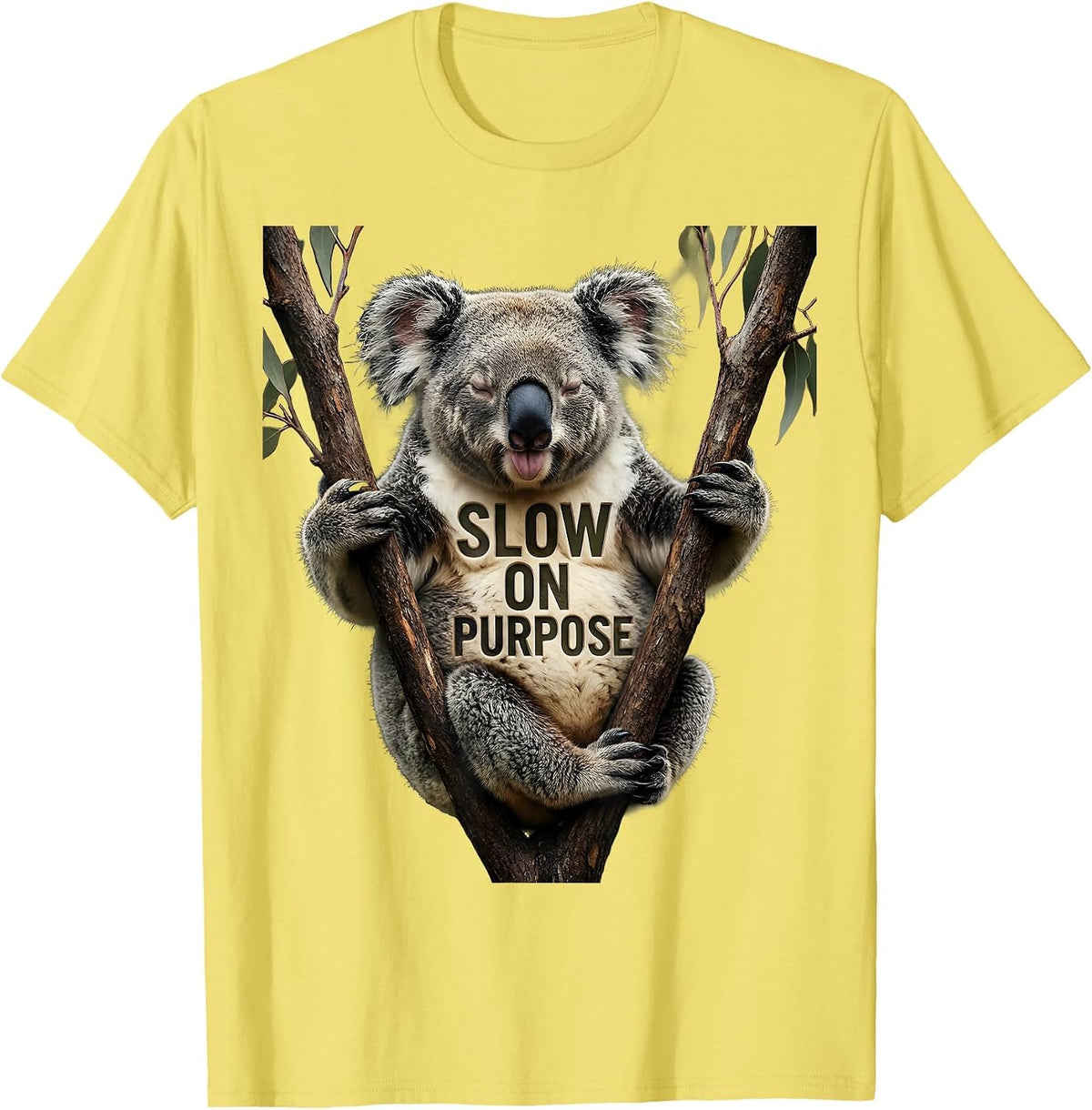 Men's Slow On Purpose Funny Koala Lover Animal Humor T-Shirt - Lemon Yellow