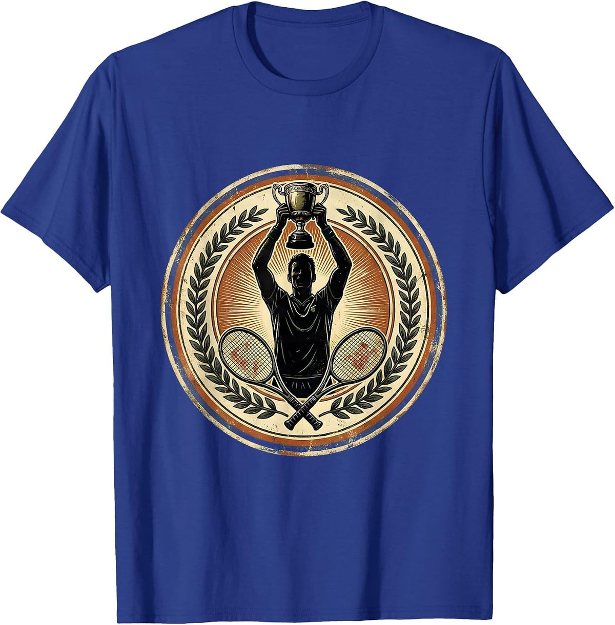 Tennis Champion Trophy Victory Graphic Tee T-Shirt - Royal Blue