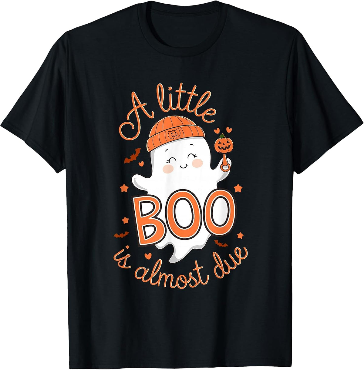 Little Boo is Almost Due Cute Halloween Pregnancy Reveal T-Shirt - Black