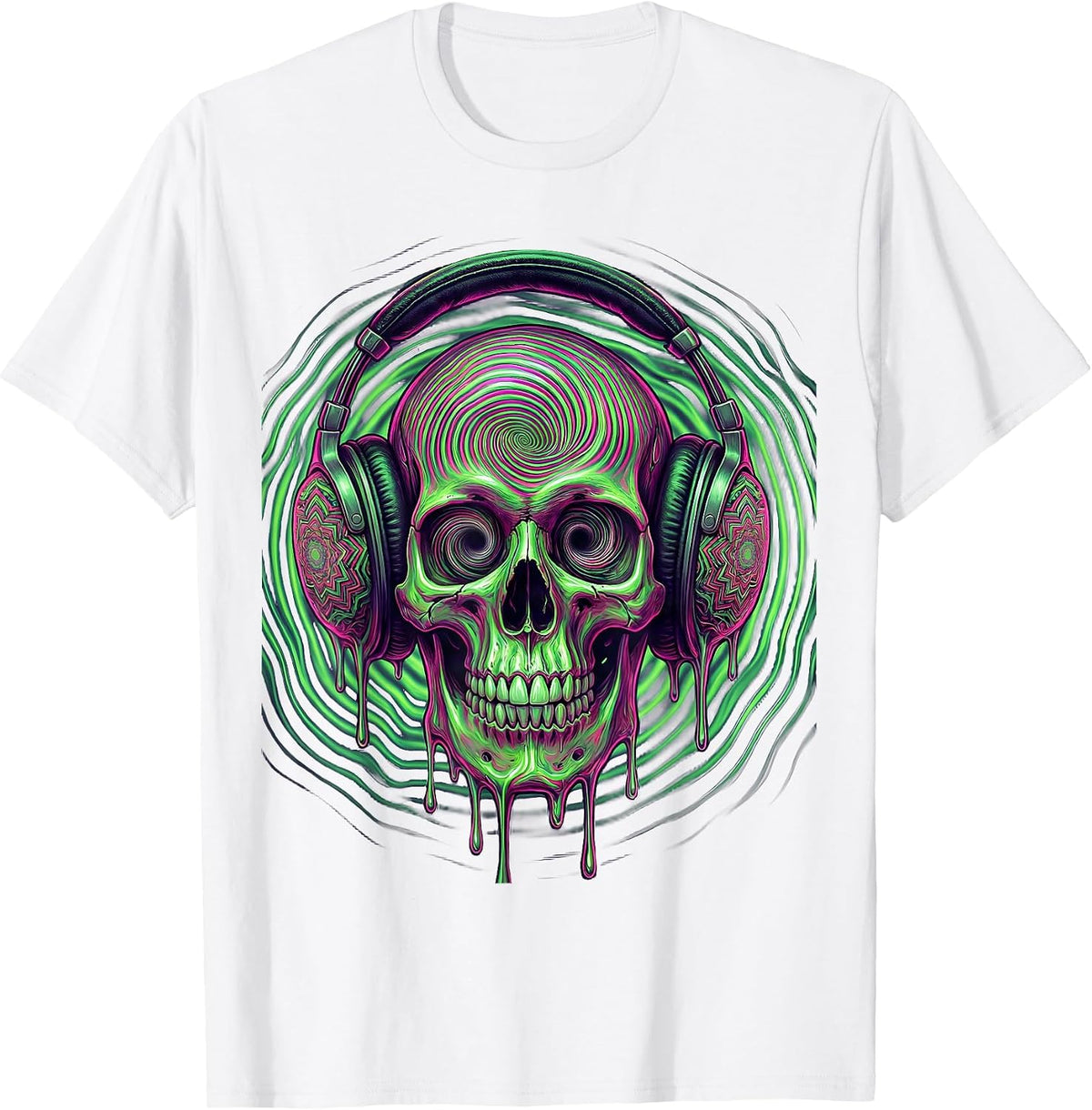 Men's Skull With Oversized Vintage Headphones Graphic T-Shirt - White