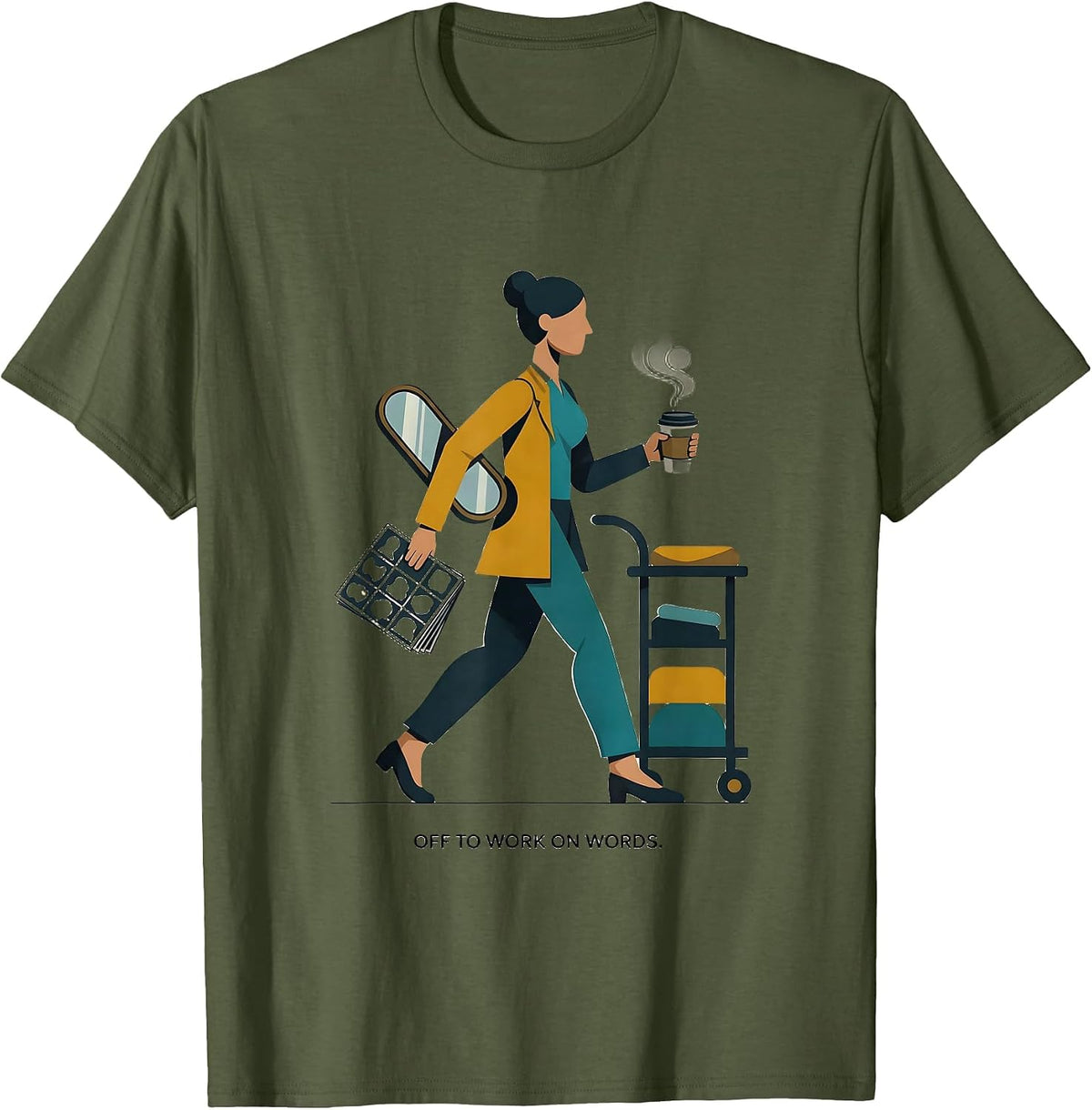 Men's Off To Work On Words Midcentury Modern Therapy Humor T-Shirt - Olive Green