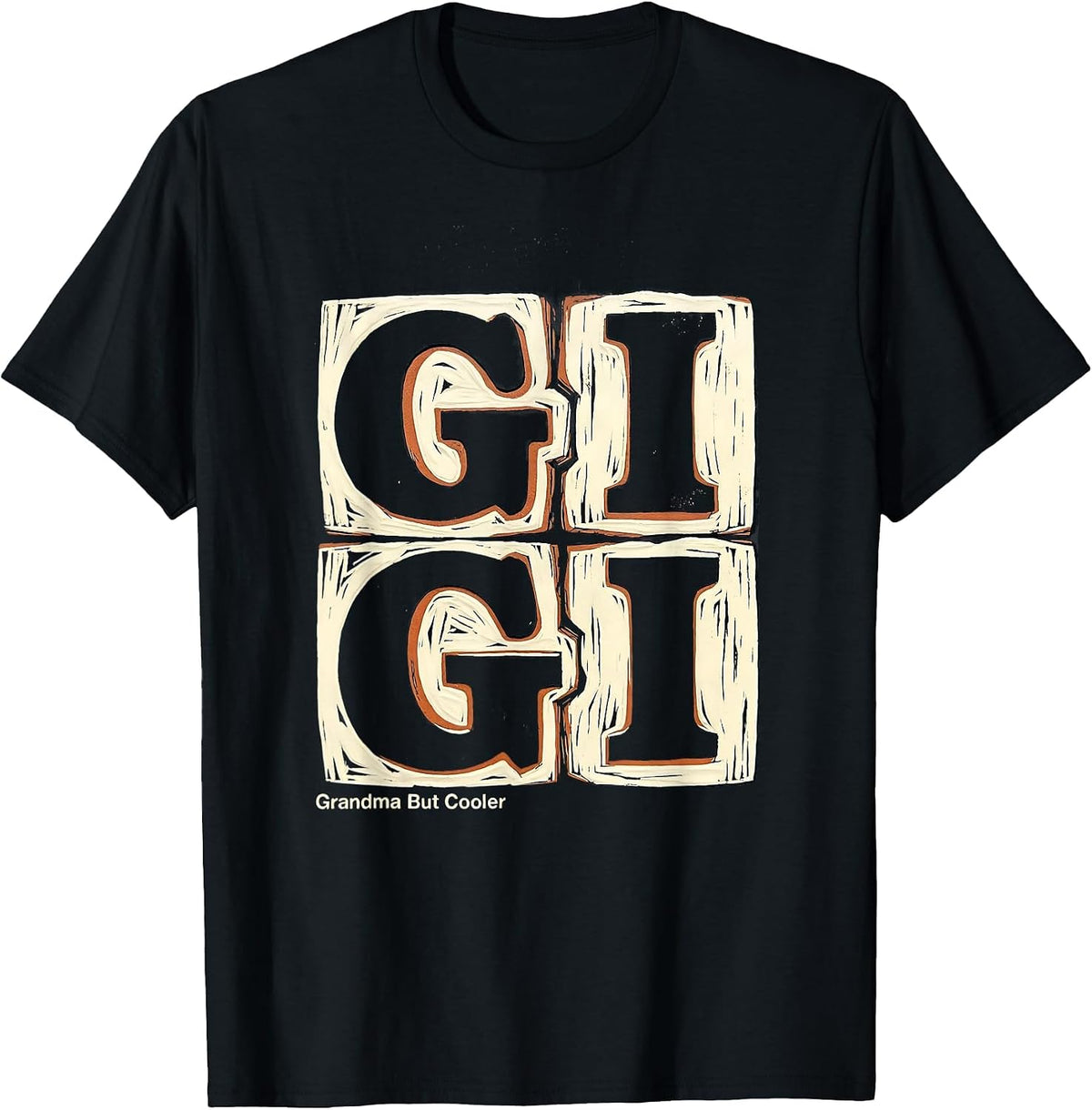Men's Gigi Grandma But Cooler Linocut Grandma Gift T-Shirt - Black