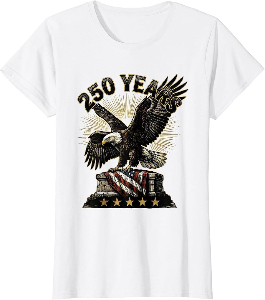 Women's 250 Years Patriotic Eagle and Flag 250th Anniversary USA T-Shirt - White