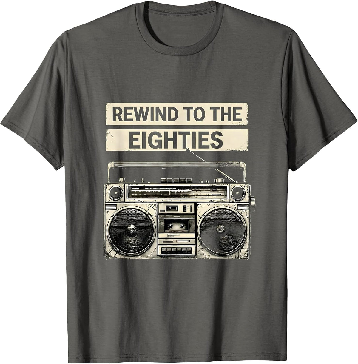 Men's Rewind to the Eighties Retro 80s Design T-Shirt - Asphalt Grey