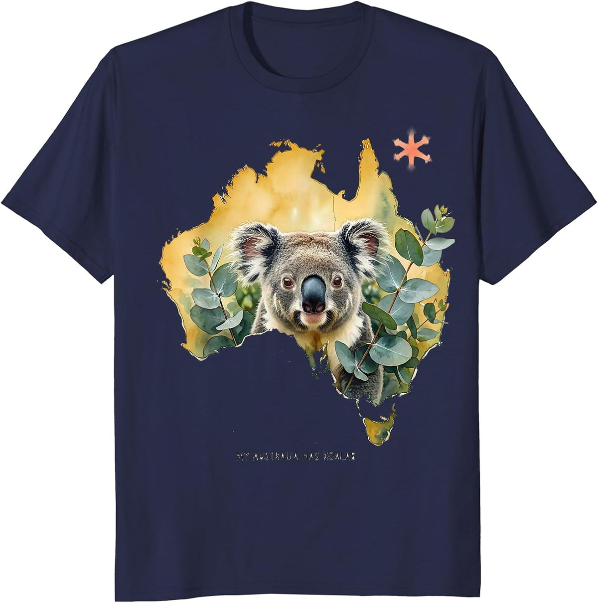 My Australia Has Koalas Watercolor Kangaroo Koala Animal T-Shirt - Navy Blue