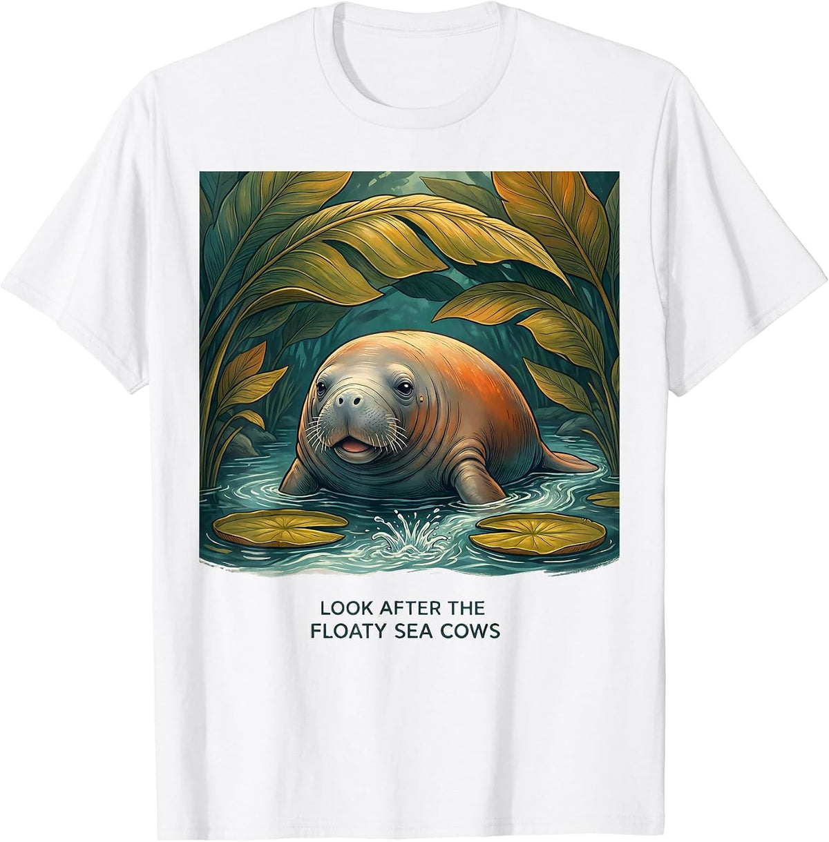 Look After The Floaty Sea Cows Funny Manatee Lover Crystal T-Shirt - White