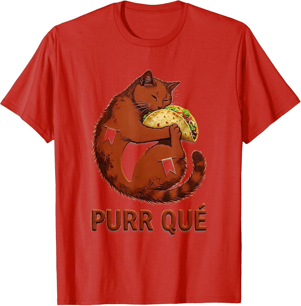Men's Purr Qué Rubber Stamp Cute Cat Taco Spanish Pun Humor T-Shirt - Red