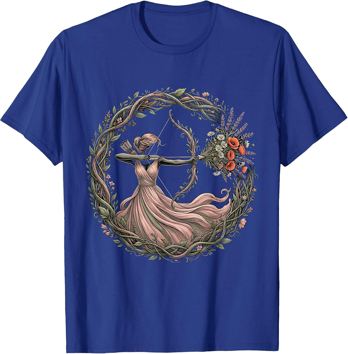 Labor Day Archer Wildflower Arrow Illustration T-Shirt - Royal Blue