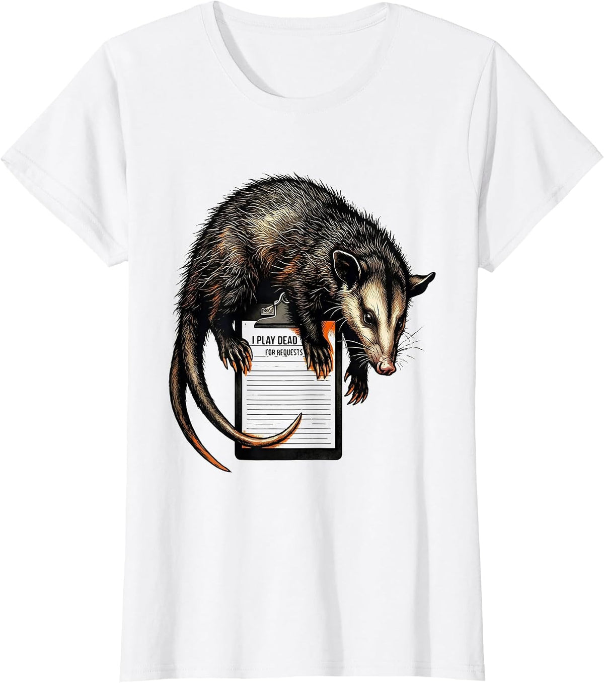 I Play Dead For Requests Funny Opossum Meme Animal Humor T-Shirt - White