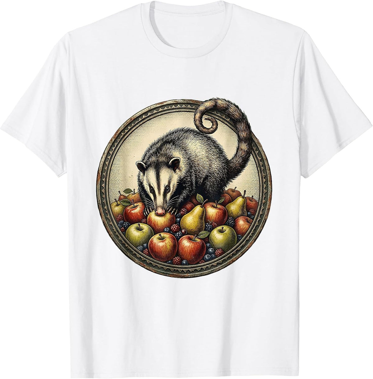 Men's Opossum Fruit Raid Funny Wildlife Graphic T-Shirt - White