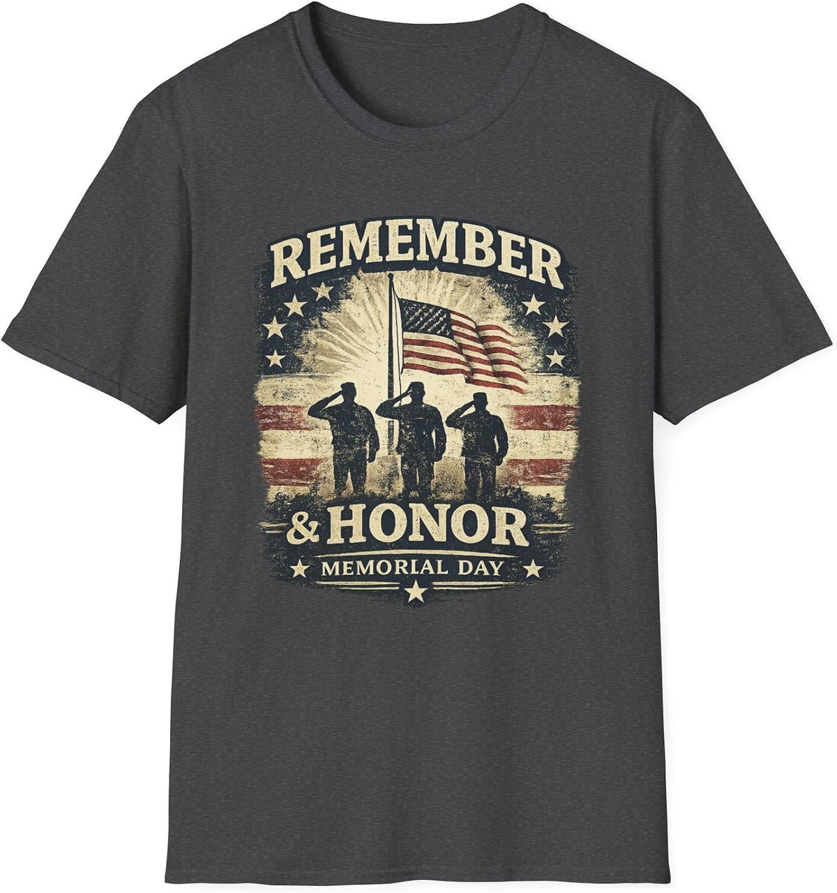 Remember Honor Memorial Day Shirt Patriotic American Flag Veteran Family Tee - Dark Heather
