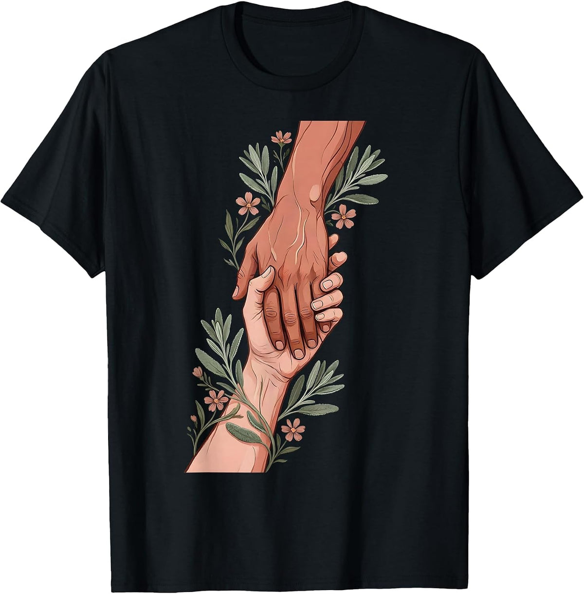 Men's Social Worker Helping Hand Graphic Design T-Shirt - Black