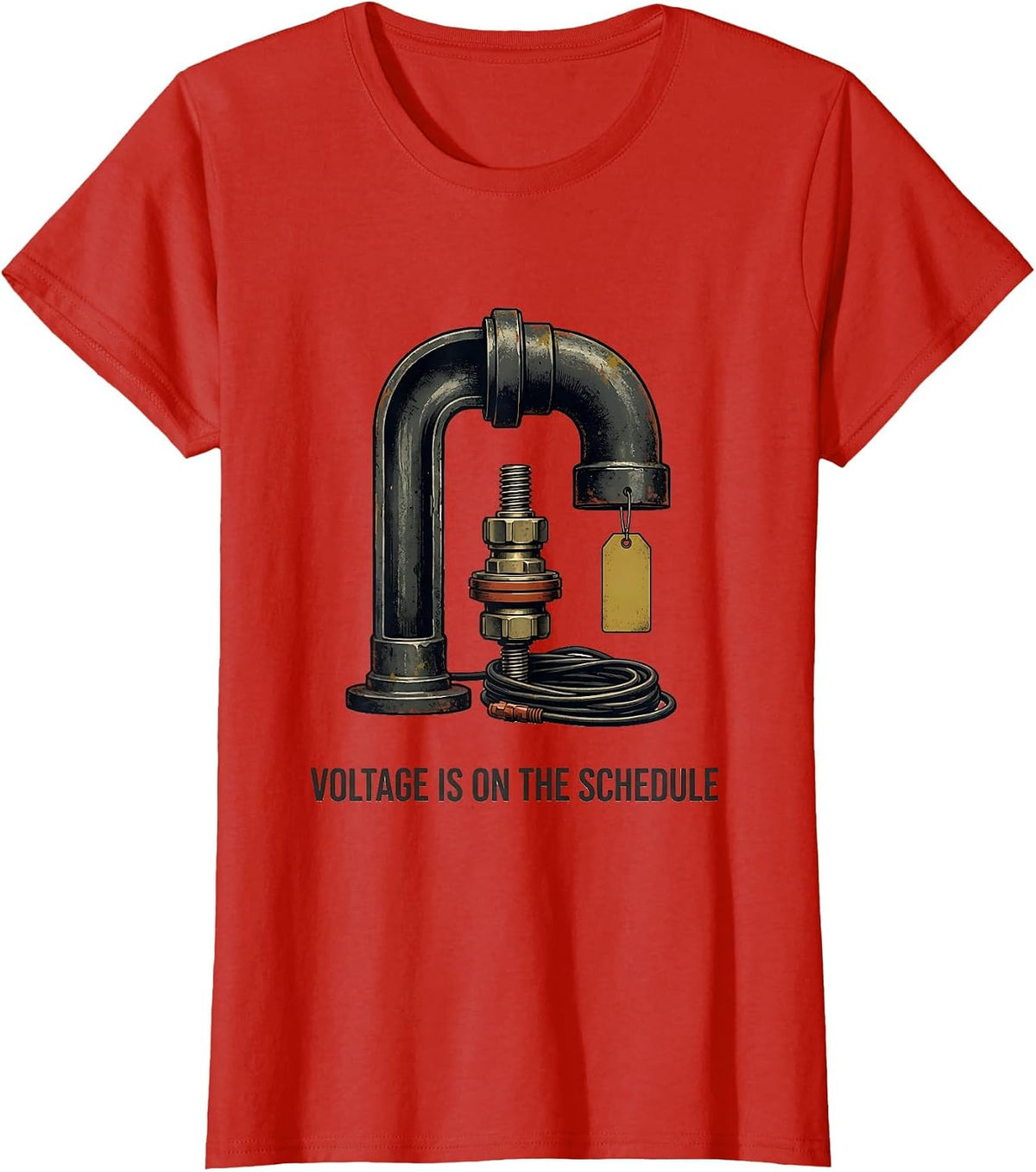 Women's Voltage Is On The Schedule Vintage Electrician Skeleton T-Shirt - Red