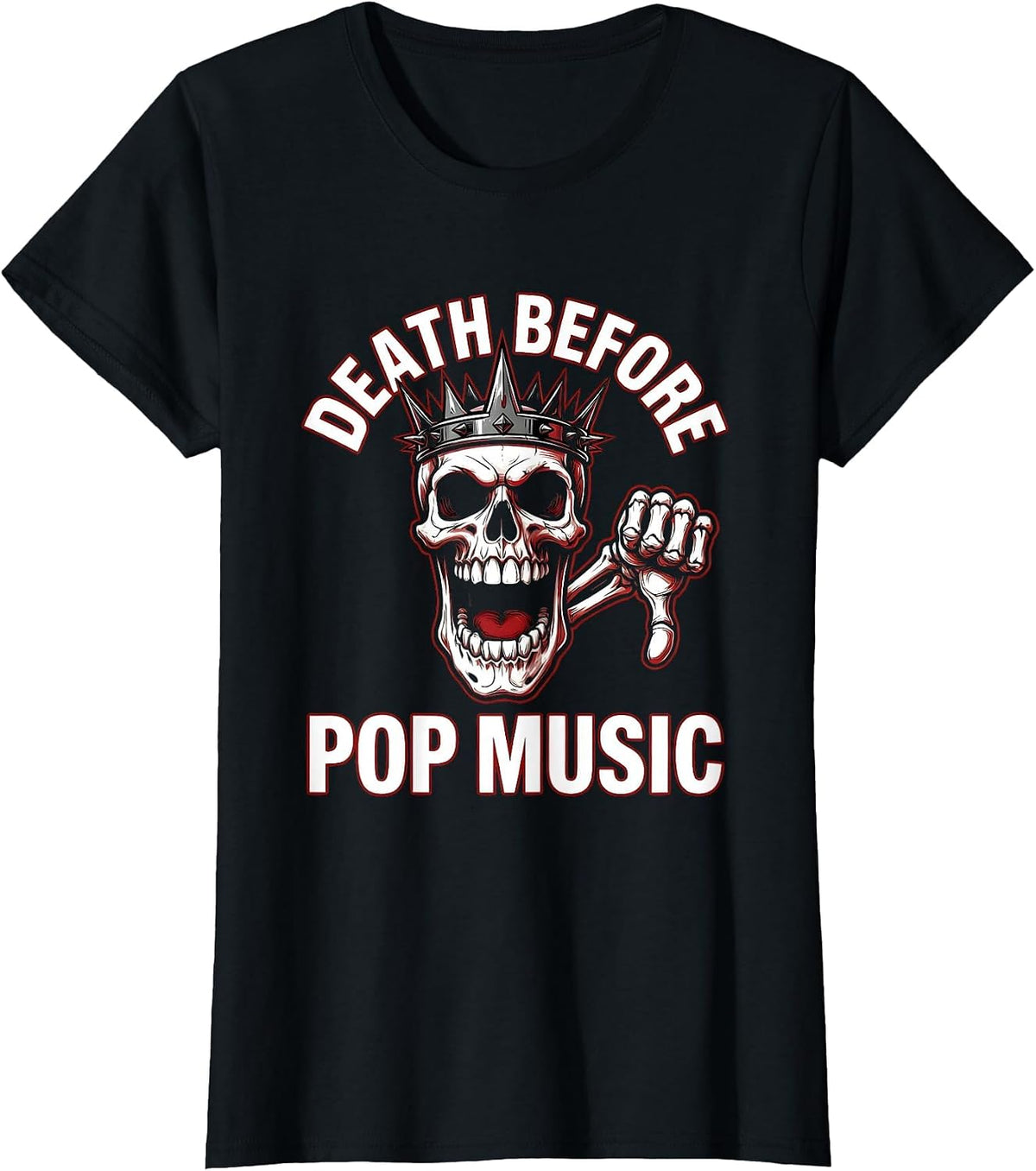 Death Before Pop Music Heavy Metal Design T-Shirt - Black