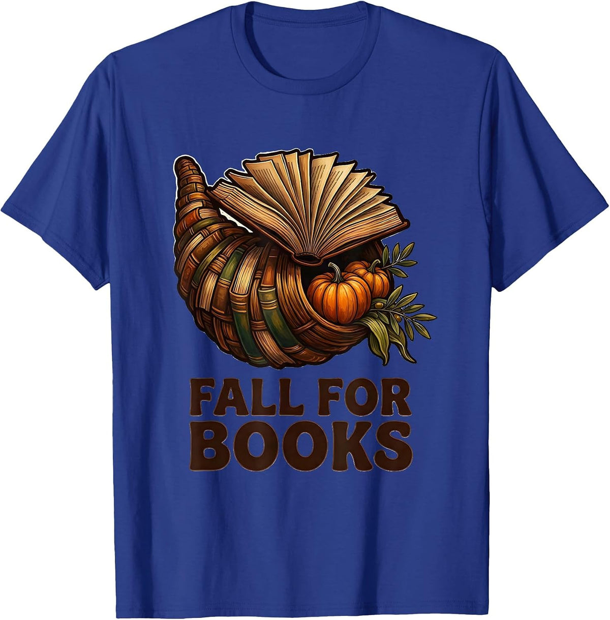 Men's Fall For Books Folk Art Teacher Book Lover Autumn Pumpkin T-Shirt - Royal Blue