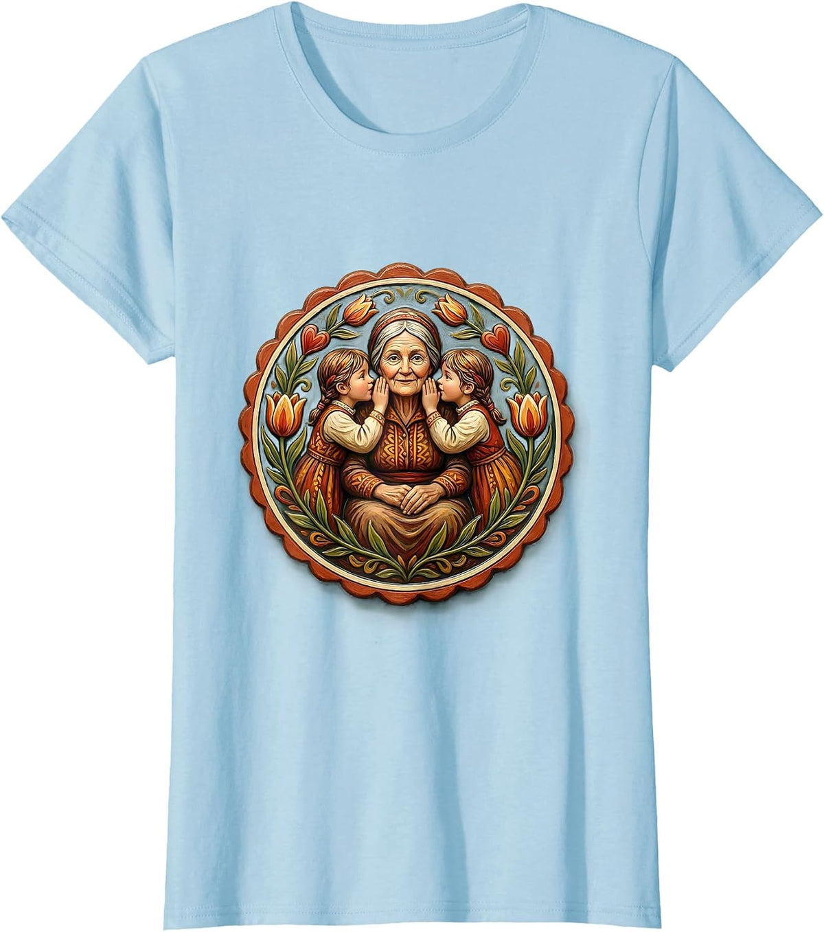 Women's Gigi Grandma Folk Art Family Keepsake T-Shirt - Baby Blue