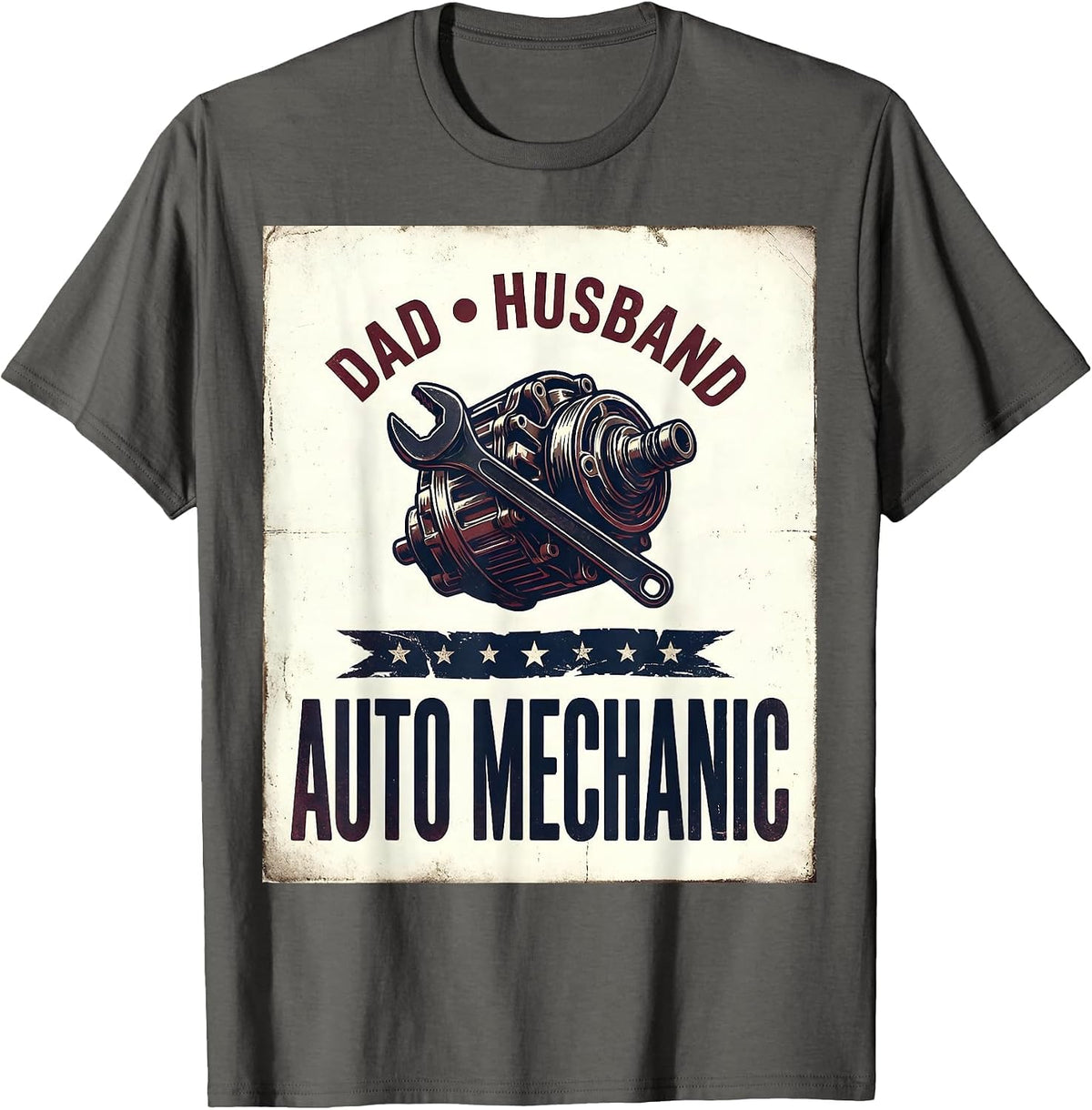 Men's Dad Husband Auto Mechanic Vintage Patriotic Flag Mechanic T-Shirt - Asphalt Grey