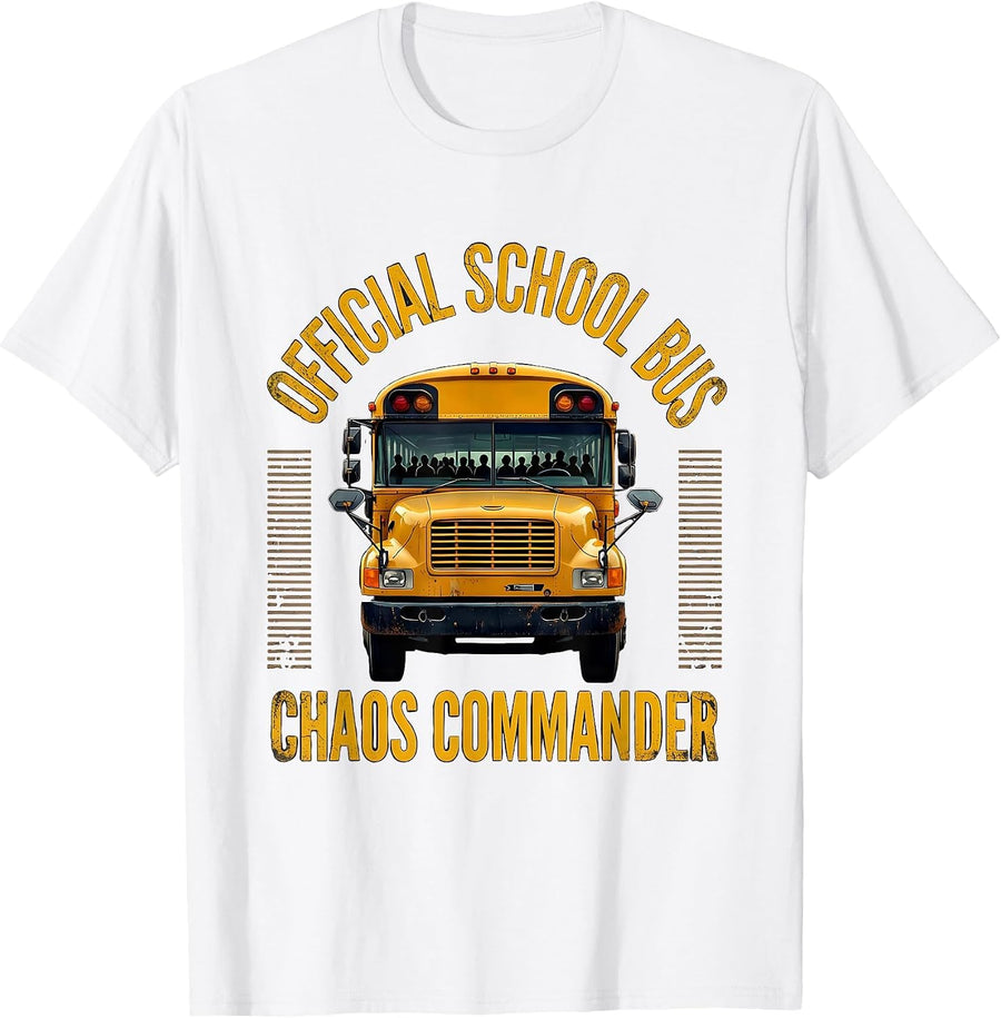 Men's Official School Bus Chaos Commander Funny School Bus Driver T-Shirt - White