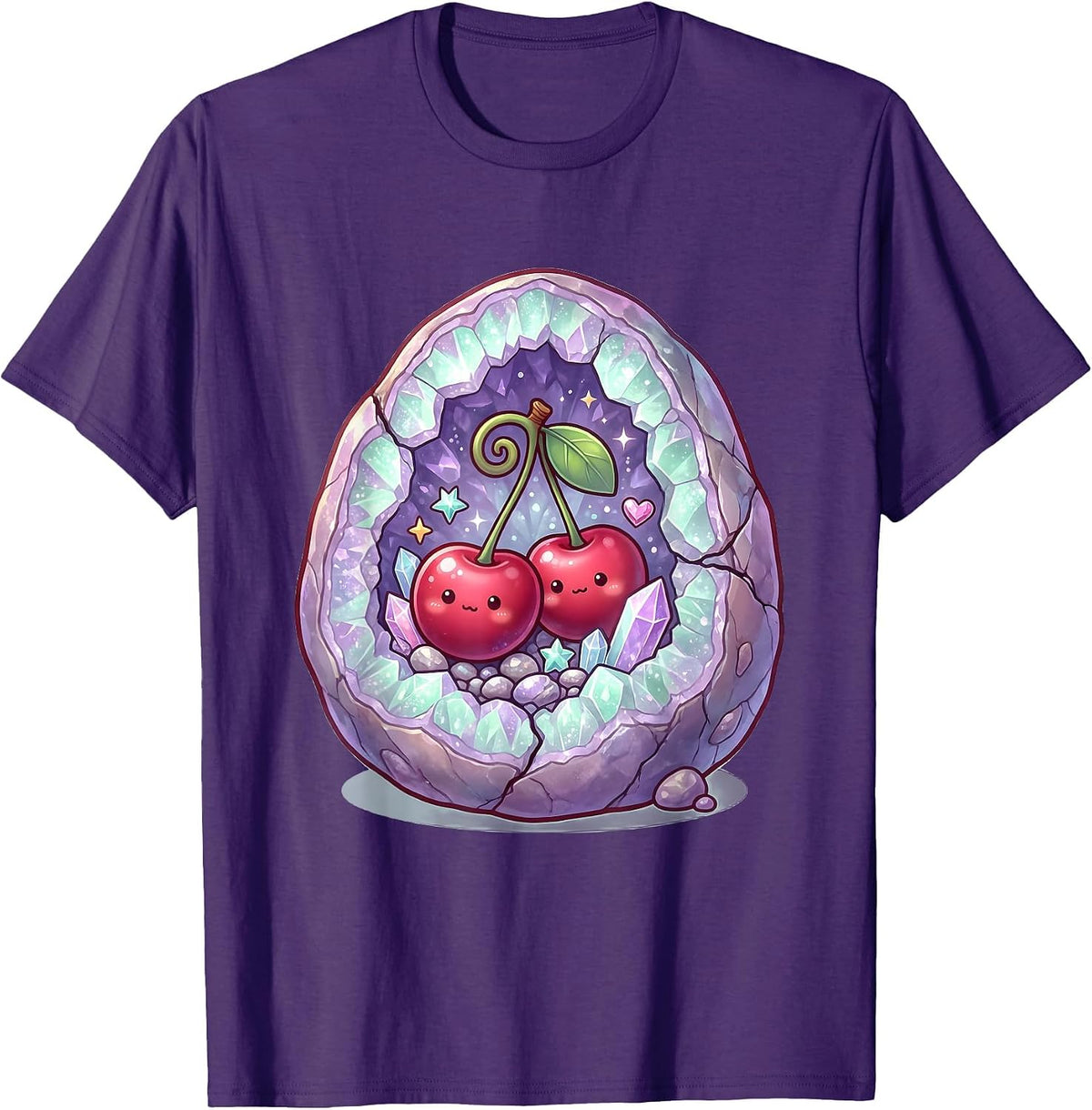 Cherry Geode Crystal Nature Graphic T-Shirt - Purple