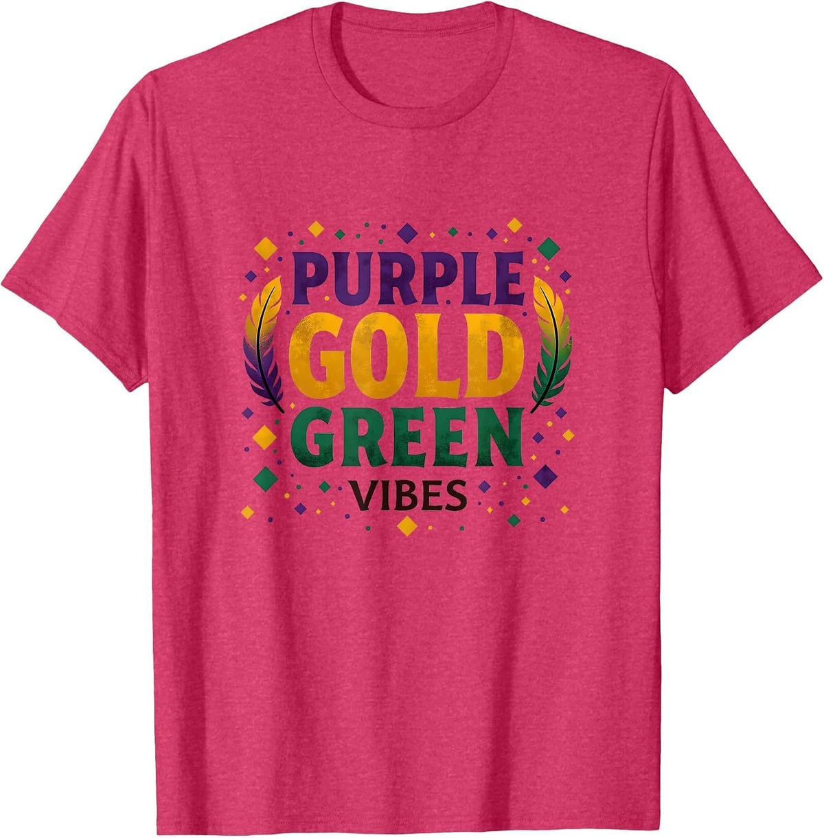 Purple Gold Green Vibes Mardi Gras Design T-Shirt - Red Heather