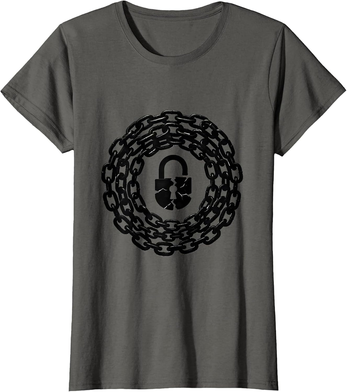 Women's Grunge Broken Padlock Heavy Chain Illustration T-Shirt - Asphalt Grey