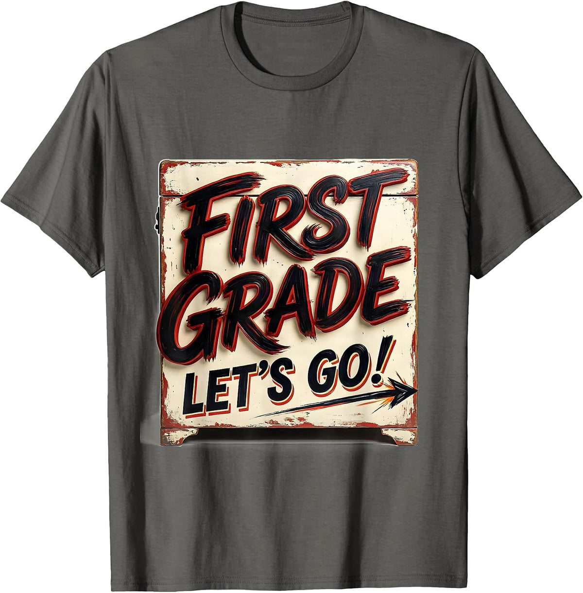 Men's First Grade Let's Go Cheerful Back to School Teacher Student T-Shirt - Asphalt Grey