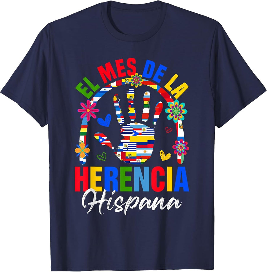 El Mes De La Herencia Hispana Hispanic Heritage Month Hand T-Shirt - Navy Blue