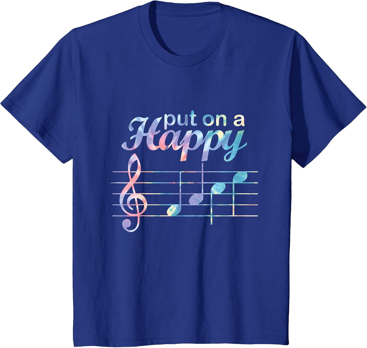 Put On A Happy Face Music Teacher Music Notes Treble Clef T-Shirt - Royal Blue